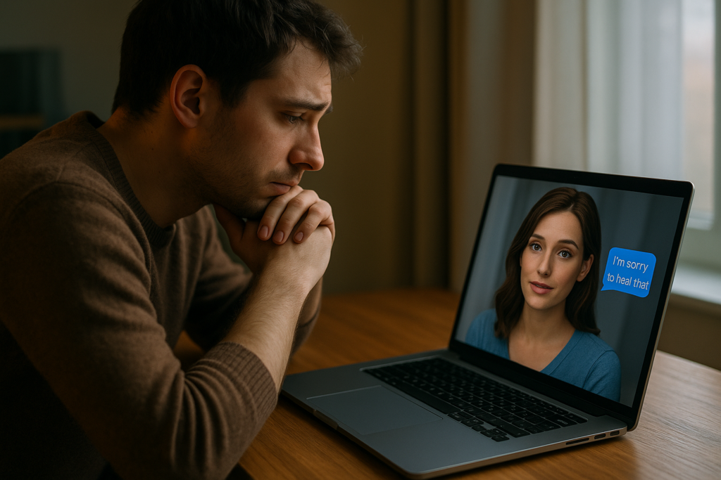 Someone with an emotional dependency on AI interacting with their virtual companion.